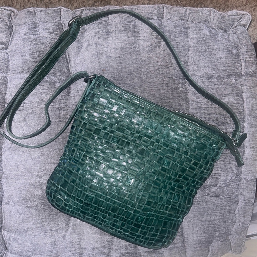 VALEMCIA of Holland Braided Green Genuine Leather Shoulderbag